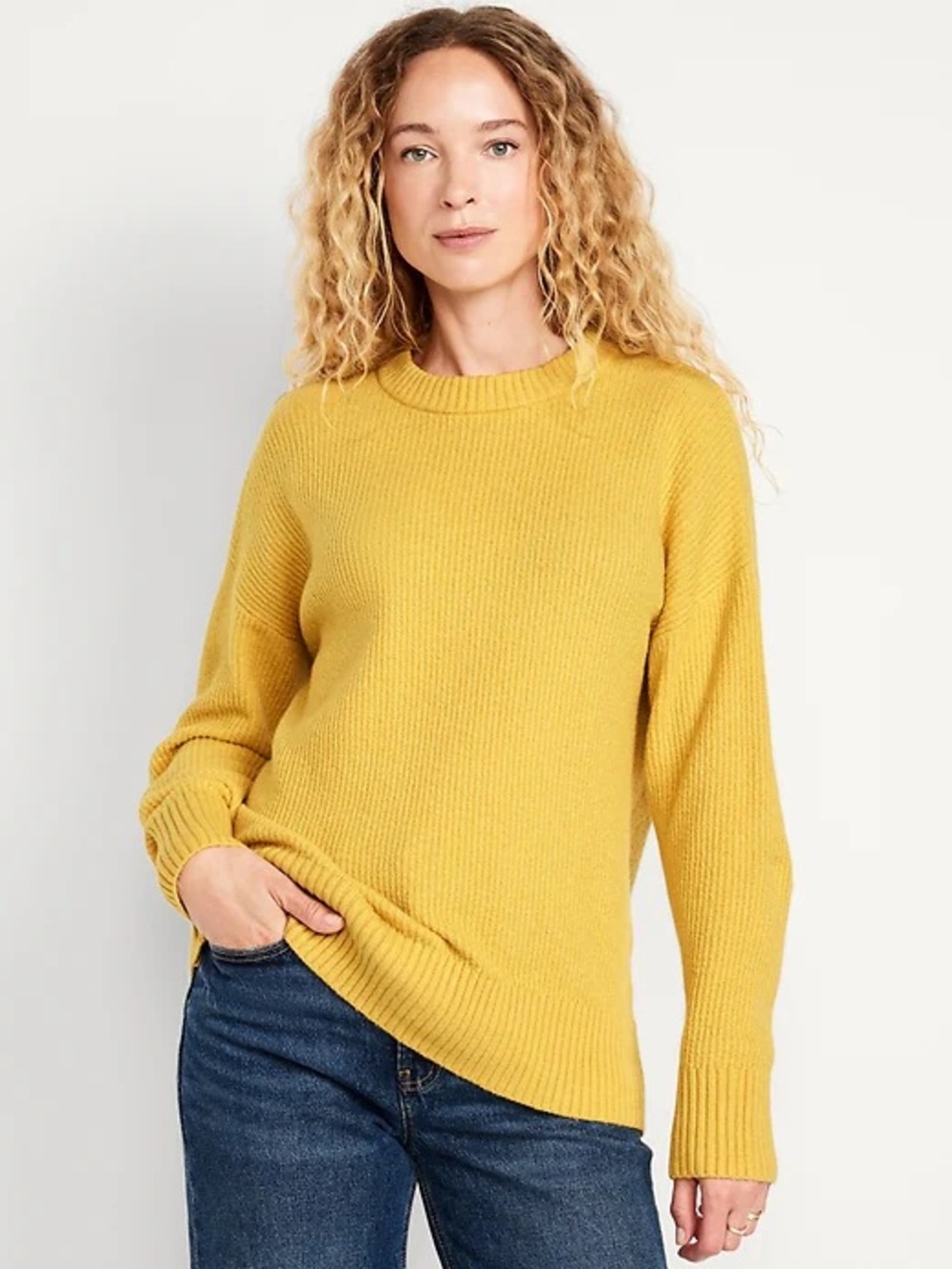 Sweater Old Navy Plus Size 2X Yellow So-Soft Crewneck Tunic Knit Minimalist Boho